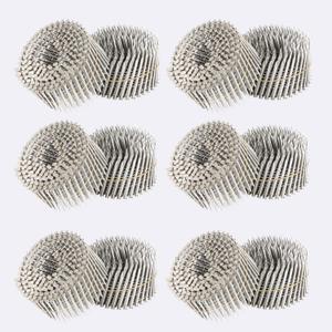 waltyotur 3600 Count Stainless Steel Coil Roofing Ring Shank Siding Nails 15-Degree Collated Wire Coil 1-3/4 Inch, 0.09 Inch Ring Shank, Small Cap Coil Stud Siding Nails 12 Packs