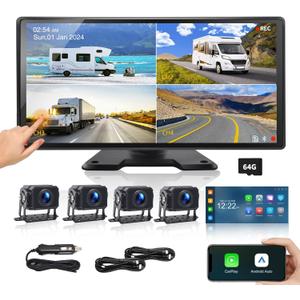 4 Channel Semi Truck Camera System with Apple Carplay & Andriod Auto,10.36 "IPS 360 Camera System for RV/Truck/Trailer/Semi Truck,24H Parking Monitoring,IP69K Waterproof 4 Channel Semi Truck Camera System with Apple Carplay & Andriod Auto,10.36 "IPS 360 Camera System for RV/Truck/Trailer/Semi Truck,24H Parking Monitoring,IP69K Waterproof