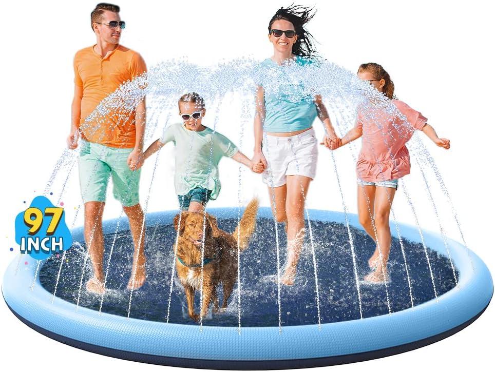 VISTOP Non-Slip Splash Pad for Kids and Dog, Thicken Sprinkler Pool Summer Outdoor Water Toys - Fun Backyard Fountain Play Mat for Baby Girls Boys Children or Pet Dog (97 inch, Blue&Blue) VISTOP Non-Slip Splash Pad for Kids and Dog, Thicken Sprinkler Pool Summer Outdoor Water Toys - Fun Backyard Fountain Play Mat for Baby Girls Boys Children or Pet Dog (97 inch, Blue&Blue)