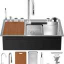 33 Inch Kitchen Sink 16 Gauge 304 Stainless Steel Workstation Deep Single Bowl Waterfall Kitchen Sink, Handmade Smart Sink with Accessories, 33"x22"x10"