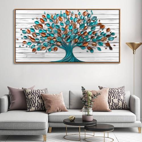 Mofutinpo Tree of Life Wall Art for Living Room, Office, Bedroom & Kitchen - Framed Canvas Painting, 29x58IN