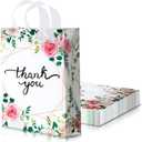 Frienda 50 Pieces Bulk Floral Thank You Bags 11.8 x 15 Inch Large Merchandise Retail Plastic Shopping Bags with Handle for Shopping Present Wrapping, 2.76 Mil Thick