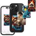 Upgraded Smart Ink Case for iPhone 16 Pro - 4.1" HD 4-Color E Ink Screen, NFC Custom Digital Picture Transfer, DIY Digital Photos, Durable Anti-Drop Cover, Compatible with iPhone – Black