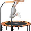 AOTOB 40/48" Fitness Trampoline for Adult, Max Load 450 LBS, Foldable Mini Trampoline with Durable Bungees,Small Rebounder Exercise Trampoline with Bar for Workout for Quiet & Safely Cushioned Bounce (Orange)