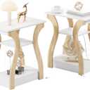 End Table Set of 2 with Charging Station, Side Table with USB Ports and Outlets, Nightstand, 3 Tier End Table with Storage Shelf for Living Room, Bedroom (White Set of 2)