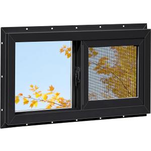Vinyl Basement Window, Bathroom Sliding Window 36" x 24" Black
Double Pane Insulated Tempered Glass and Fiberglass Screen for Basement, Bathroom, Shed