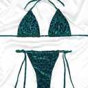 MIYOUJ Women Halter String Bikini Set Sexy Thong Cheeky Two Piece Swimsuits Solid Color Bathing Swimwear (Green, XS)