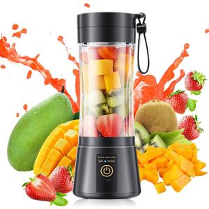 Portable Blender for Smoothies and Shakes - Mini Blender with 6 Stainless-Steel Blades for Powerful Mix Juicer with 380Ml Travel Cup for Picnic/Gym/Office, Mother's Day (Black)