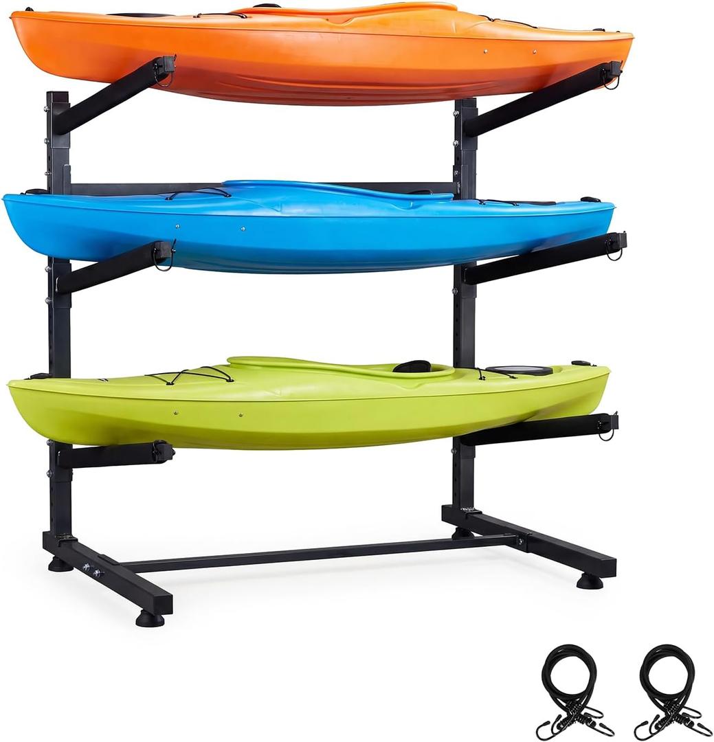 Bonnlo Kayak Storage Rack, Freestanding Kayak Stand for Indoor Outdoor Garage/Backyard/Shed, 165LBS Heavy Duty Adjustable Kayak Holder for Boat Dock, Kayak, Canoe, Surfboard & Paddleboard