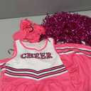 JASGOOD Cheerleader Costume for Girls Halloween Costume Cheerleading Uniform Outfit Set for Dress Up Party Birthday (Size 130, Pink)