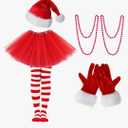 Women Christmas Costume, Xmas Women  with Hat TIGHTS And Necklace, Christmas Elf Costume Santa Skirt