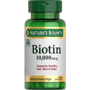 Nature's Bounty Biotin Hair Skin and Nails Vitamins, Supports Healthy Hair, Skin and Nails, 10,000 mcg, 120 Softgels (Pack of 1), BBD 1/2026