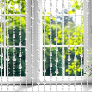 Crystal Beaded Curtain 35.5 x 79 Inches 45 Strands Acrylic Hanging Door Beads String Curtain Room Divider for Doorway Window Living Room Bedroom Decor, Wave Pattern - White