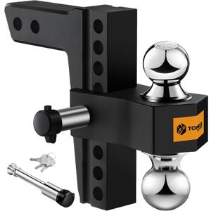 Tow Hitch- Fits 2.5'' Receiver Only, 8'' Drop/Rise Drop, Dual Ball (2'' X 2-5/16''), Adjustable Aluminum Trailer Hitch for Heavy Duty Truck -18,500 Gtw with Trailer Locks (Black)