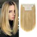 Hair Extensions, 14" Short Clip in Hair Extensions 4PCS Straight Natural Soft Synthetic Hairpiece for Women - Golden Blonde with Highlights