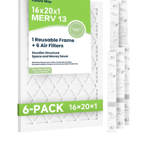 Future Way 16x20x1 Air Filters, 6-Pack with Reusable Frame, MERV 13, MPR 1900 AC Furnace Filters, Space Saving & Cost-Effective
