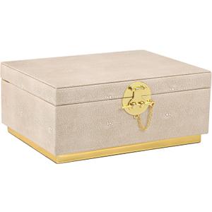 HofferRuffer Elegant Faux Leather Decorative Box, Storage Jewelry Box Organizer, Large Dresser Cosmetic Organizer Holder, Classic Jewelry Accessory Organizer, 11x8x4.8 inches (Light Grey)