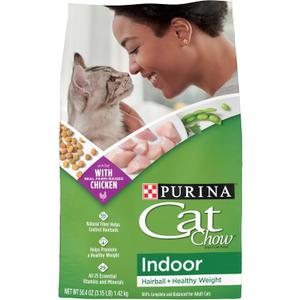 Purina Cat Chow Indoor Healthy Weight and Hairball Dry Cat Food With Chicken - (Pack of 4) 3.15 lb. Bags, BB Date 03/2027