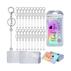 Sasylvia 60 Pcs Beadable Keychain Bars Bulk Making Kit 20 Beaded Keychain 20 Bag 20 Thank You Cards for DIY Keyrings Charms(Silver)