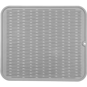 MicoYang Silicone Dish Drying Mat for Multiple Usage,Easy clean,Eco-friendly,Heat-resistant Silicone Mat for Kitchen Counter or Sink,Refrigerator or Drawer Liner Grey XL 18 inches x 16 inches (Gray)