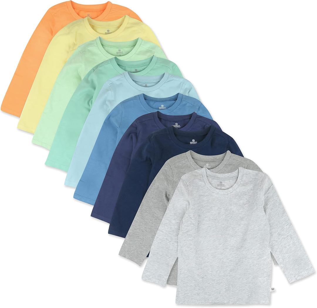 HonestBaby 10-Pack Long Sleeve T Shirts 100% Organic Cotton for Toddler, Boys, Girls (Rainbow Blues)