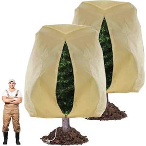 95x80 Inch Huge Plant Covers Freeze Protection Frost Cloth for Outdoor Plants,2.82oz/yd Thickened Winter Tree Covers with Zipper Drawstring,2 Pack Frost Blanket from Wind,Pest and Animal (Beige)