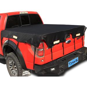 Upgraded Truck Bed Cover for Ford F150/F250 Silverado/Sierra Ram Tundra Long Bed (8 Box), Truck Bed Tarp Cover with Bungee Belts, Black 600D Waterproof Oxford Cargo Tarp Cover