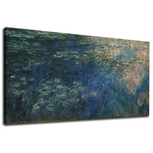 Large Masterpiece Wall Art Decor - Water Lilies by Claude Monet Fine Art Reproduction Canvas Prints Modern Garden Artwork Wall Art Decor Aesthetic for Bedroom Bathroom Home Office Decoration 24" X 48"