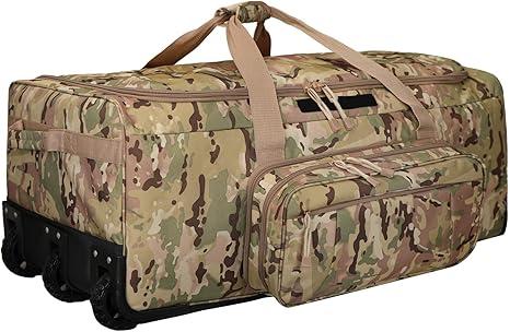 120L 3-Wheel Rolling Duffle Bag - Heavy Duty Military Deployment Bag, Durable Wheeled Duffle Luggage for Travel, Camping & Outdoor Adventures (Camo)