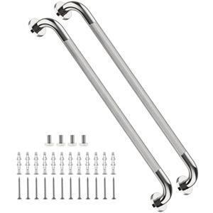2 Pack 32 Inch Anti Slip Shower Grab Bar Handles, ZUEXT Chrome Stainless Steel Knurled Bathroom Balance Bar, Safety Hand Rail Support,Handicap Elderly Injury Senior Assist Bath Handle(1.25" Diameter)