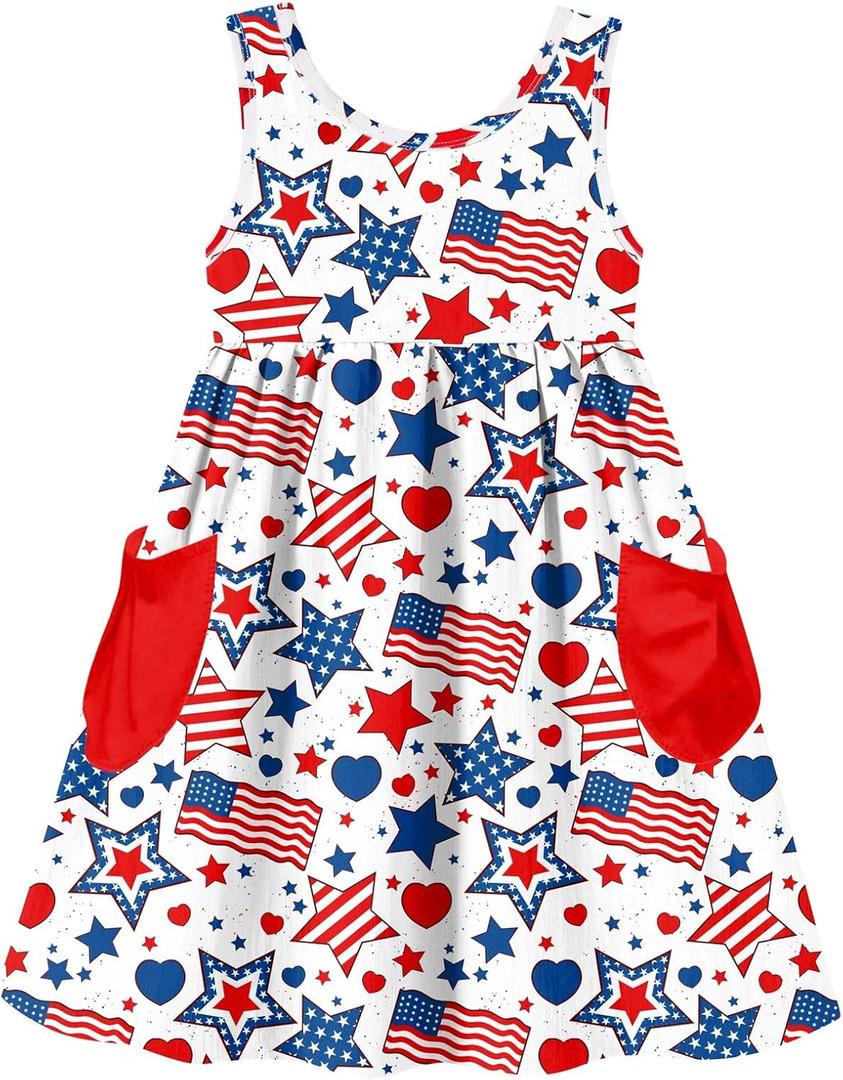 Vieille Little Girls Sleeveless Dress Cute Summer Sundress with Pocket 2-7 Years