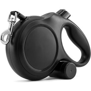 26ft Retractable Dog Leash for Large Dogs up to 110 lbs, with Waste Bag Dispenser, 8m Durable Strong Nylon Tape, 360 Tangle-Free, One-Handed Brake&Lock, Anti-Slip ABS Handle (26FT-Black)