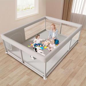 Large Baby Playpen 65x50 Inch, PlayPen for Babies and Toddlers, Sturdy Safety Play Yard for Indoor & Outdoor with Zipper Gates, Anti-Fall (65x50x27 IN, Gery)