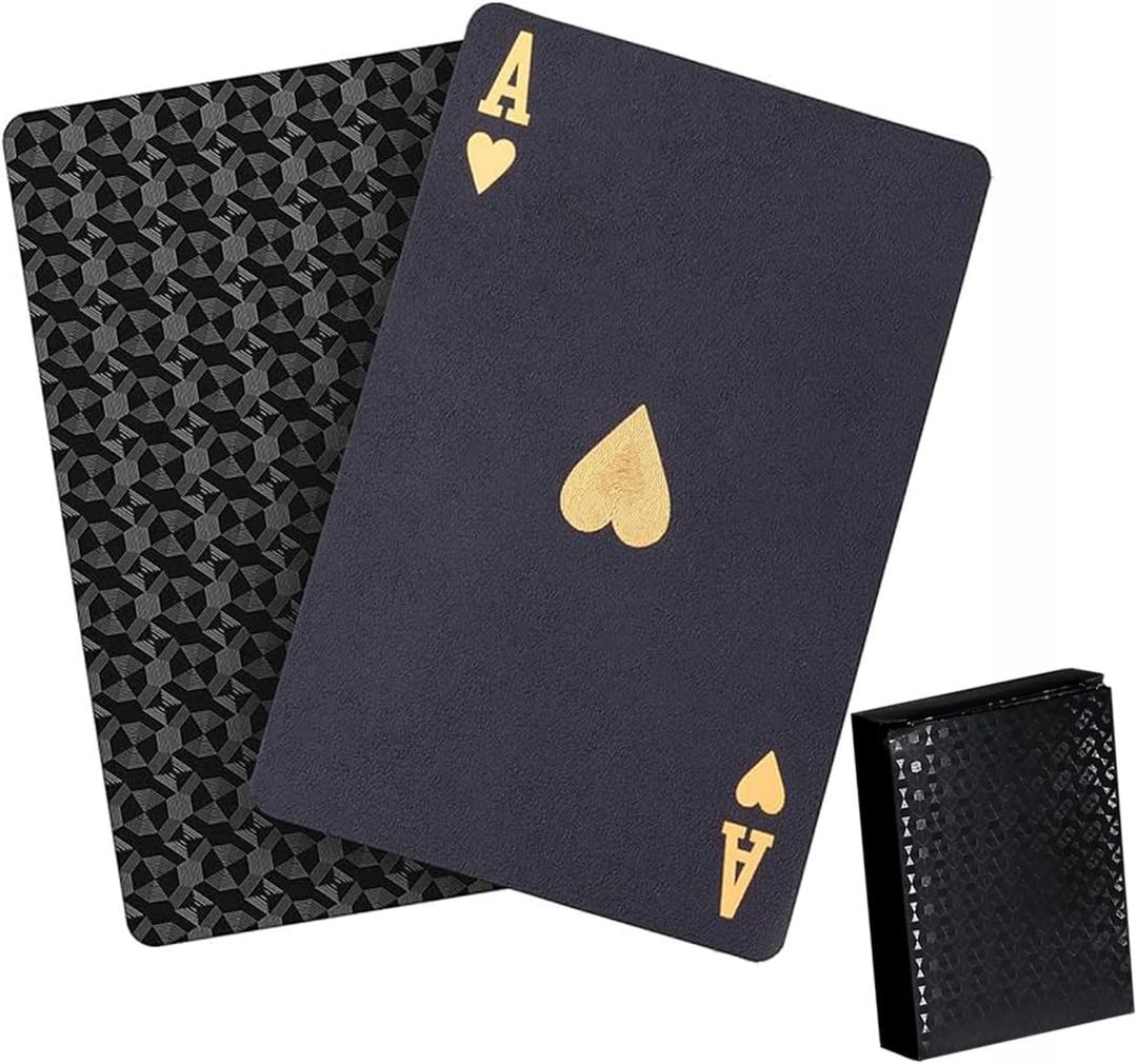 Diamond Black Waterproof Playing Cards - HD Plastic Deck of Poker Cards, Professional Quality, Elegant Design, Perfect for Card Games & Gifts (Black)