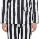 Mltao Black White Vertical Striped Suit 4pcs Set Jacket Pants Tie Wig Adult Teens Costume Halloween Party Dress Up Outfit (X-Large)