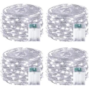 4-Pack Fairy Lights Battery Operated with Timer, Waterproof 16FT 50 LED String Lights Indoor Outdoor, Cuttable Starry Fairy Lights for Christmas Home Bedroom Wedding DIY Centerpiece Decor (Cool White)