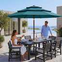 10ft 3 Tier Patio Umbrella, Outdoor Market Table Umbrella with UPF 50+ Vented Canopy, 8 Sturdy Ribs, Easy Push Button Tilt and Crank, Windproof for Deck, Pool, Backyard and Garden