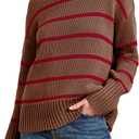 Women's 2026 Fall Roll Neck Pullover Sweaters Trendy Long Sleeve Ribbed Knit Striped Jumper Tops (M)