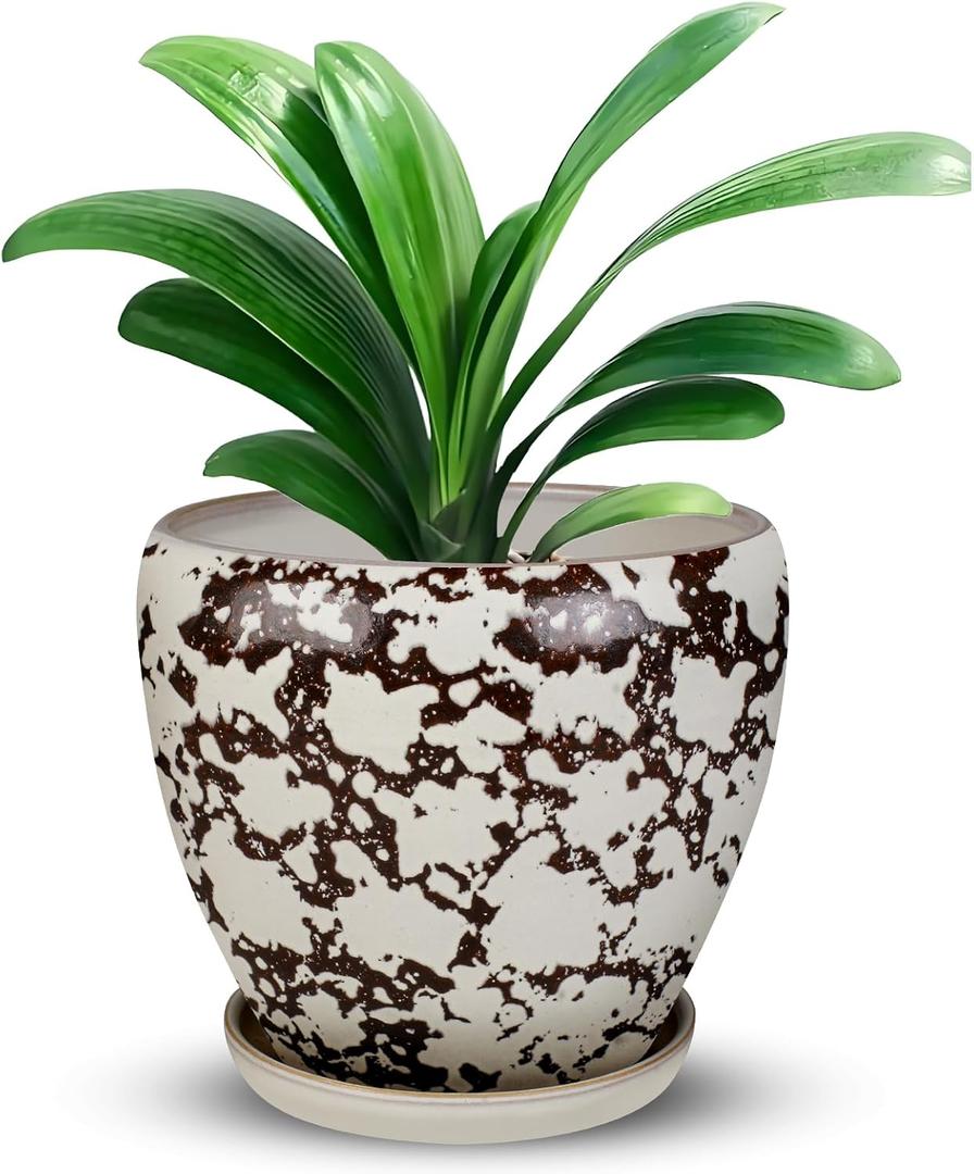 Ceramic Plant Pots With Saucer & Drainage, 8 inch Indoor Flower Pots