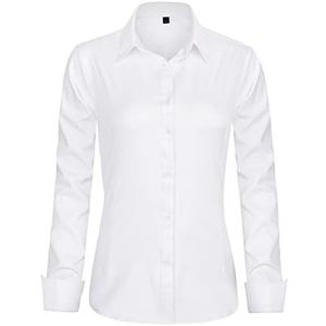 J.VER Women's Dress Shirts Long Sleeve Button Down Shirt Wrinkle-Free Business Casual Blouse Office Work Tops Size S, White