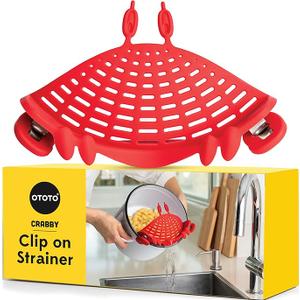 NEW Crabby ClipOn Strainer by OTOTO  Silicone and Stainless Steel Pasta Strainer, Funny Gifts, Cute Kitchen Accessories, Red Crab, Cool Kitchen Gadgets