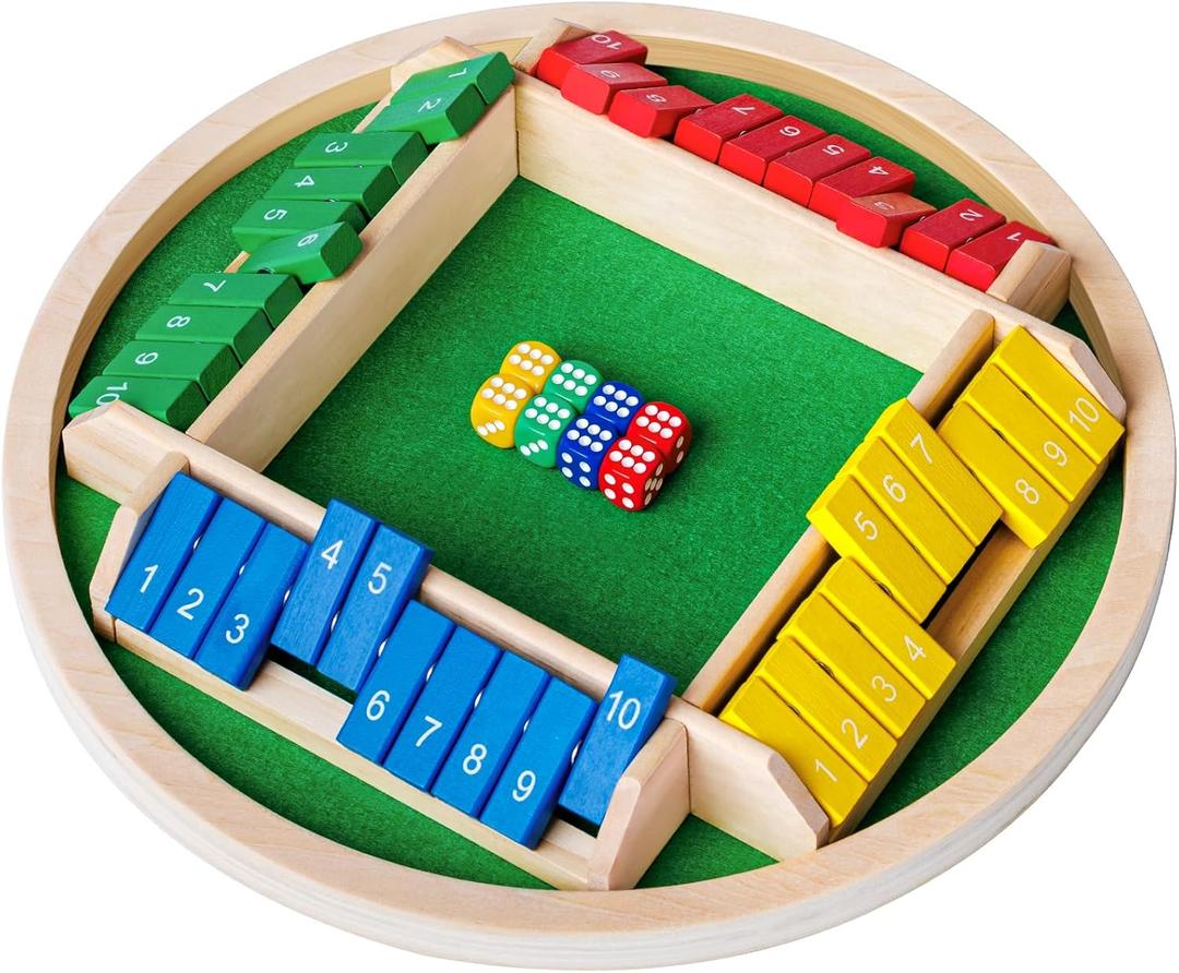 Shut The Box Dice Game,2-4 Player Family Wooden Board Table Math Games, 8 Dices Classics Tabletop Version Games for Classroom,Home,Party or Pub