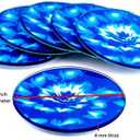 Set of 6 Round Drink Coasters, Blue Floral Design, Gift Boxed, Tempered Glass, Non Slip, Suit Indoor or Outdoor, Kitchen, Dining, Living