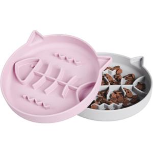 Silicone Cat Slow Feeder,Slow Feeder Cat Bowl Wet Food with Suction Cups,Kitty Interactive Toys,Effectively Reduce Overeating in Kitty (Gray+Pink, 1 Cup)