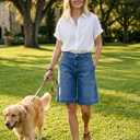 Astylish Summer 2026 Wide Leg Jorts Shorts for Women High Waisted Stretchy Denim Short Pants Casual Bermuda Jean Trousers with Pockets Beau Blue Size 8