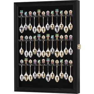 36 Souvenir Tea Spoon Display Case Rack Wall Mountable Cabinet Frame with Lockable Door Black Finish