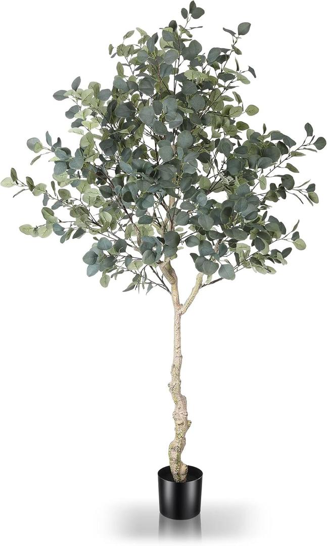 LYERSE 6ft Artificial Eucalyptus Tree in Plastic Nursery Pot, Tall Faux Eucalyptus Stems Fake Plants with 846 Silver Dollar Leaves, Artificial Trees for Office House Living Room Home Decor Indoor
