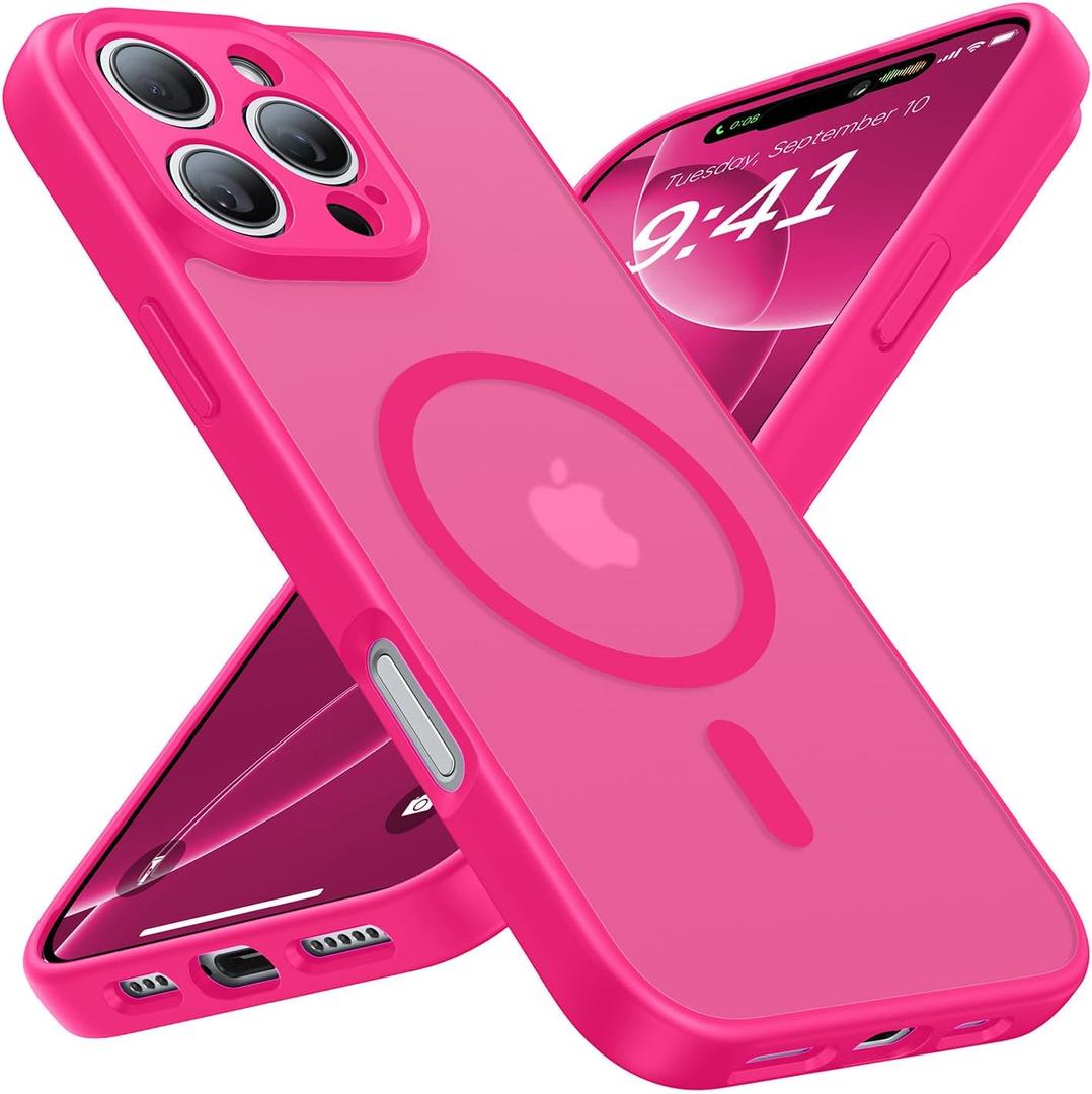 Faiono Magnetic for iPhone 16 Pro Max Case [Full Camera Protection][Military-Grade Protection][Compatible with MagSafe] Shockproof Protective Slim Phone Case for iPhone 16 Pro Max, Hot Pink