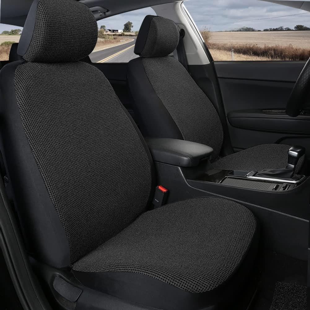 GIANT PANDA Seat Covers for Ford F150 F-Series F250 F350 F450 Super Crew/Crew Cab, 2 Low Back Front Seat Cover for Pickup and Trucks, Cotton and Linen Fabric, Black (2-Pack)