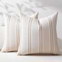 Hckot Throw Pillow Covers 22x22 Set of 2 Tan Pillow Covers Farmhouse Decorative Pillows Textured Linen Square Cushion Covers for Sofa Couch Bed Living Room Decor(Tan)